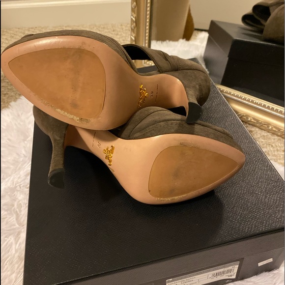 PRADA dark ash suede peep toe cut out booties - Picture 7 of 8